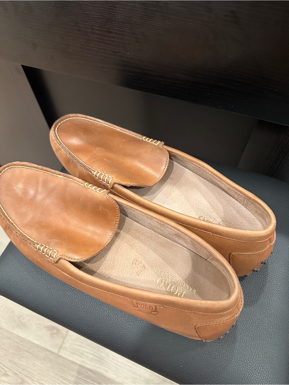 Polo by Ralph Lauren Cognac Brown Leather Slip-On Loafers